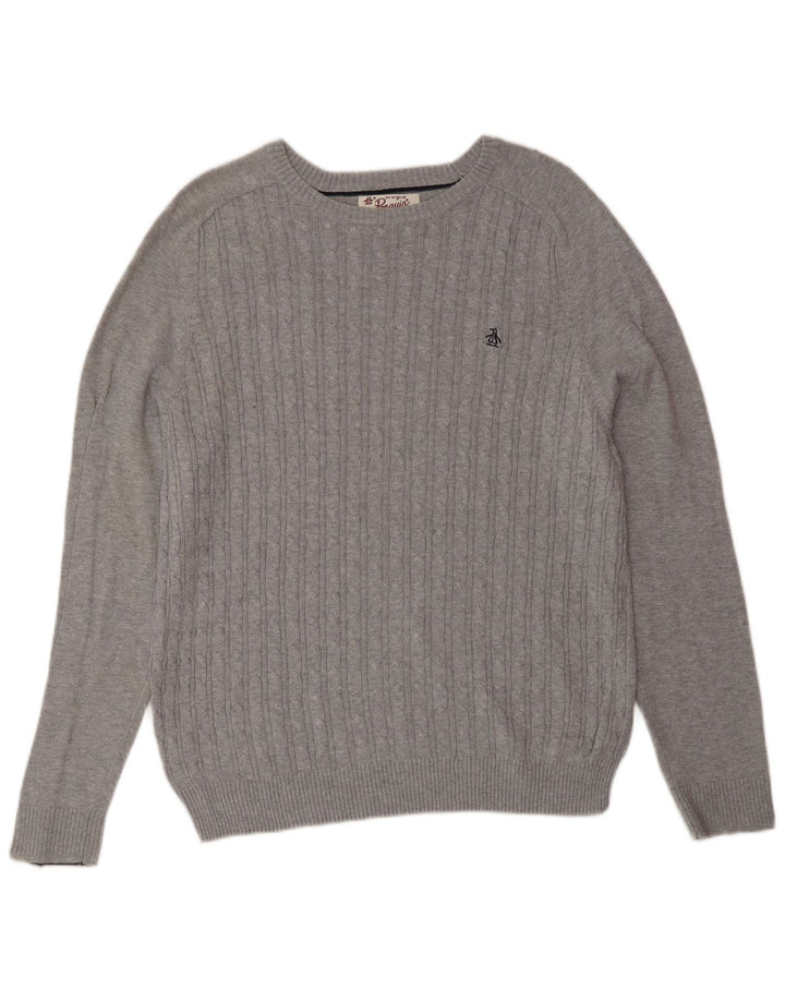 Penguin Pull Col Bateau Homme Gris Moyen Coton