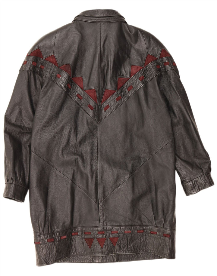 VINTAGE Manteau en cuir surdimensionné pour femme IT 40 Petit cuir noir