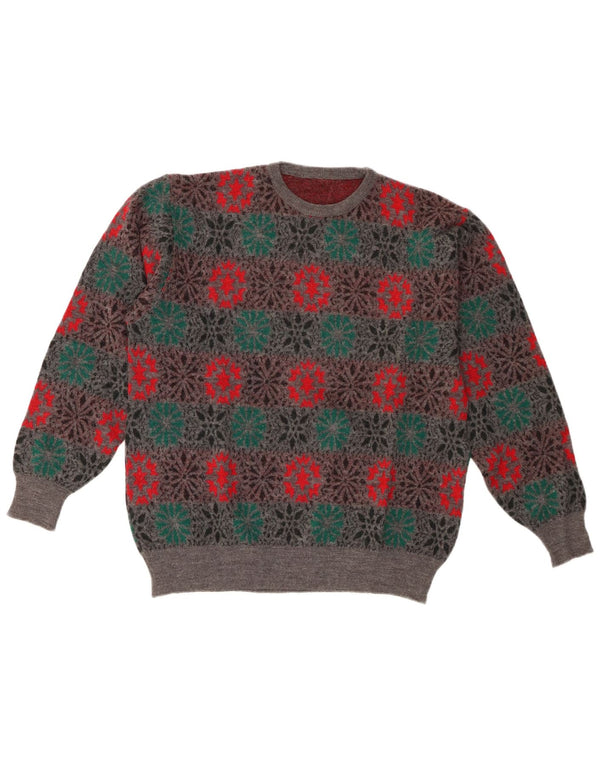 vintage Femme Crew Neck Jumper Pull IT 52 2XL Gris Fair Isle