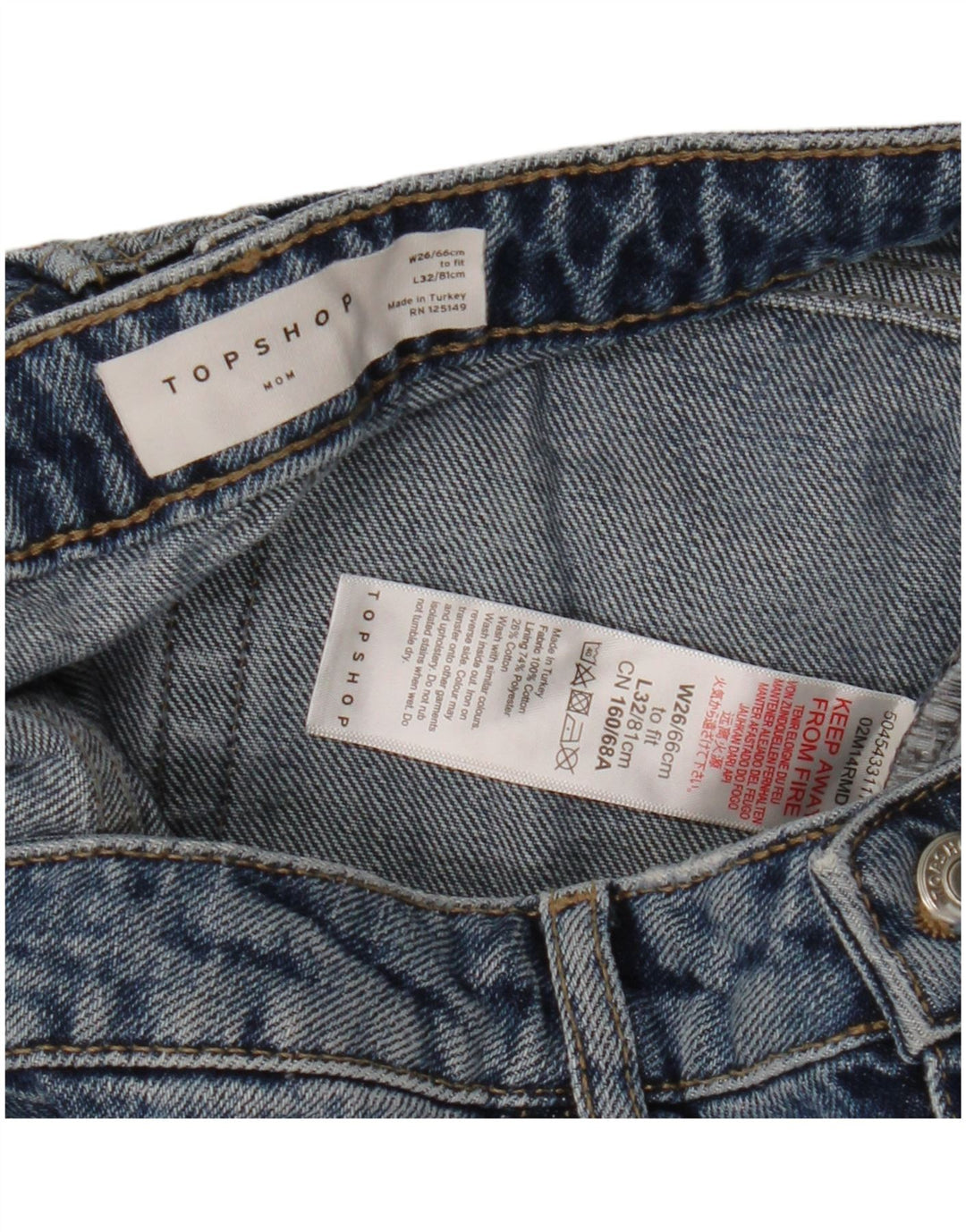Topshop Jean droit Mom en détresse pour femme W26 L28 en coton bleu