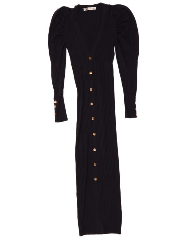 Zara Robe moulante en tricot pour femme UK 44 Large Bleu marine Viscose