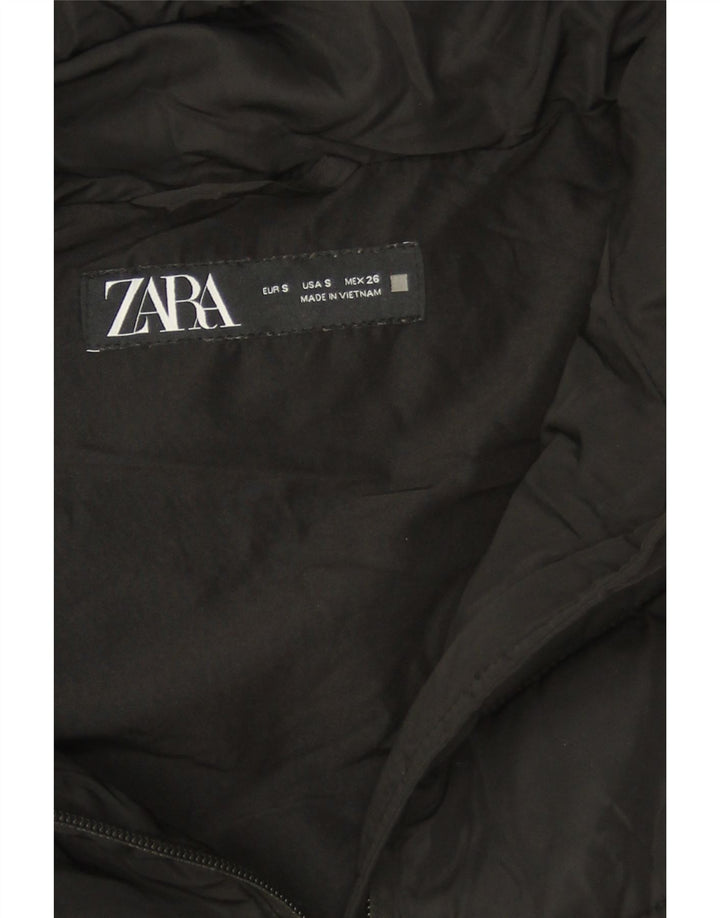 Zara Veste matelassée à capuche pour femme UK 10 Small Noir Polyester