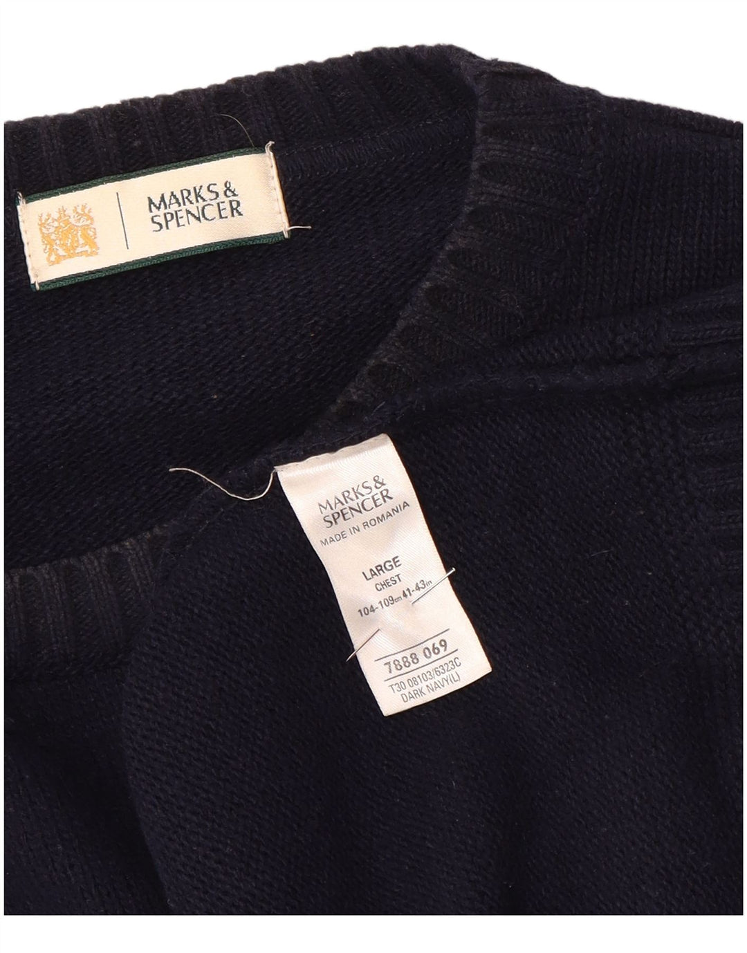 Marks & Spencer Pull col bateau pour homme en acrylique bleu marine Taille L