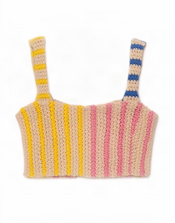 Zara Womens Top court en tricot sans manches UK 10 Petit rayé multicolore