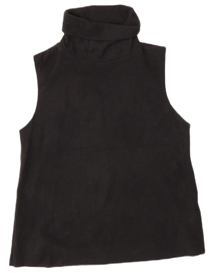 Zara Womens Roll Neck Vest Top UK 12 Moyen Noir Coton