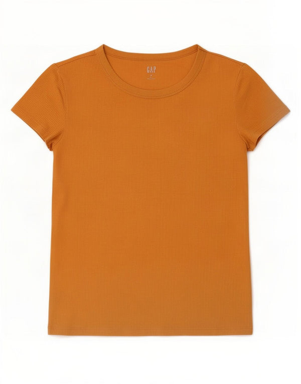 Gap T-Shirt Femme Top UK 10 Petit Orange Coton