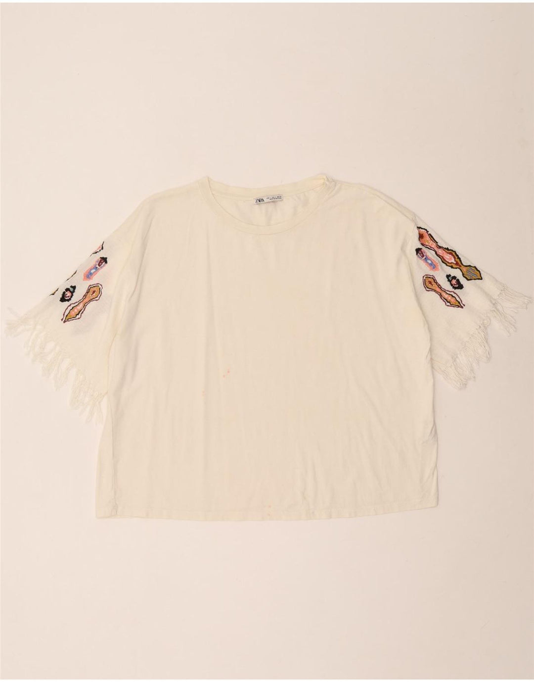 Zara Womens T-Shirt Top UK 16 Grand Blanc Coton