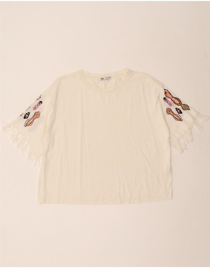 Zara Womens T-Shirt Top UK 16 Grand Blanc Coton