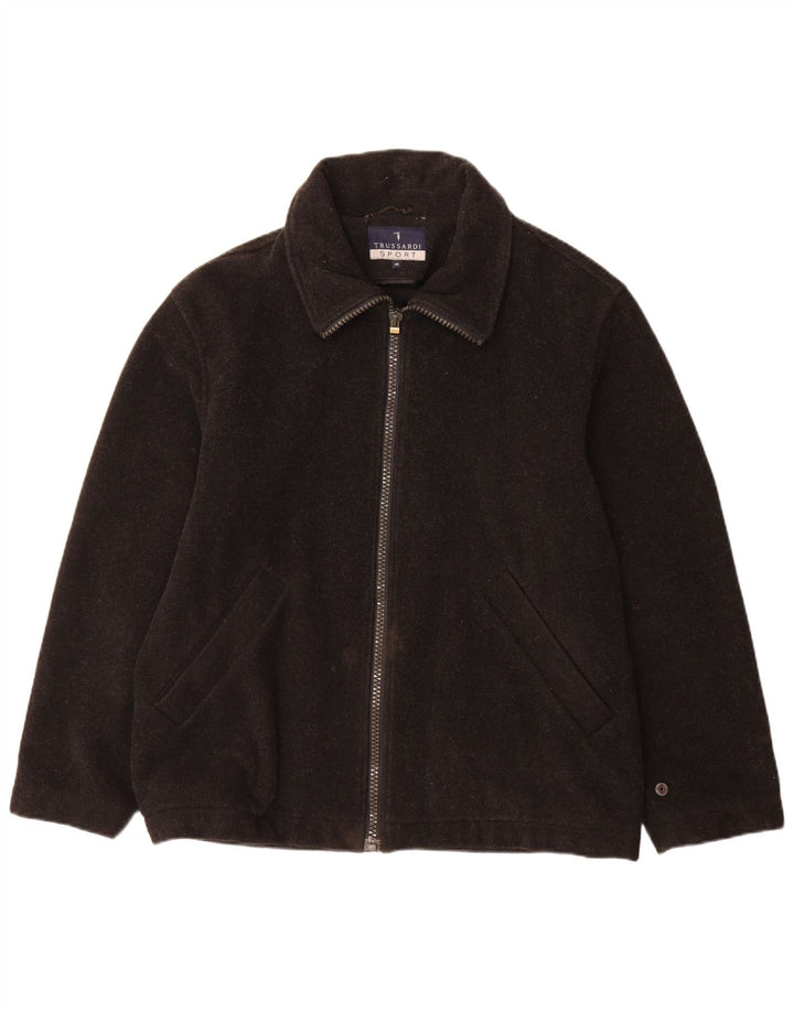 Trussardi Manteau coupe-vent coupe ample IT 46 Small en laine noire pour homme
