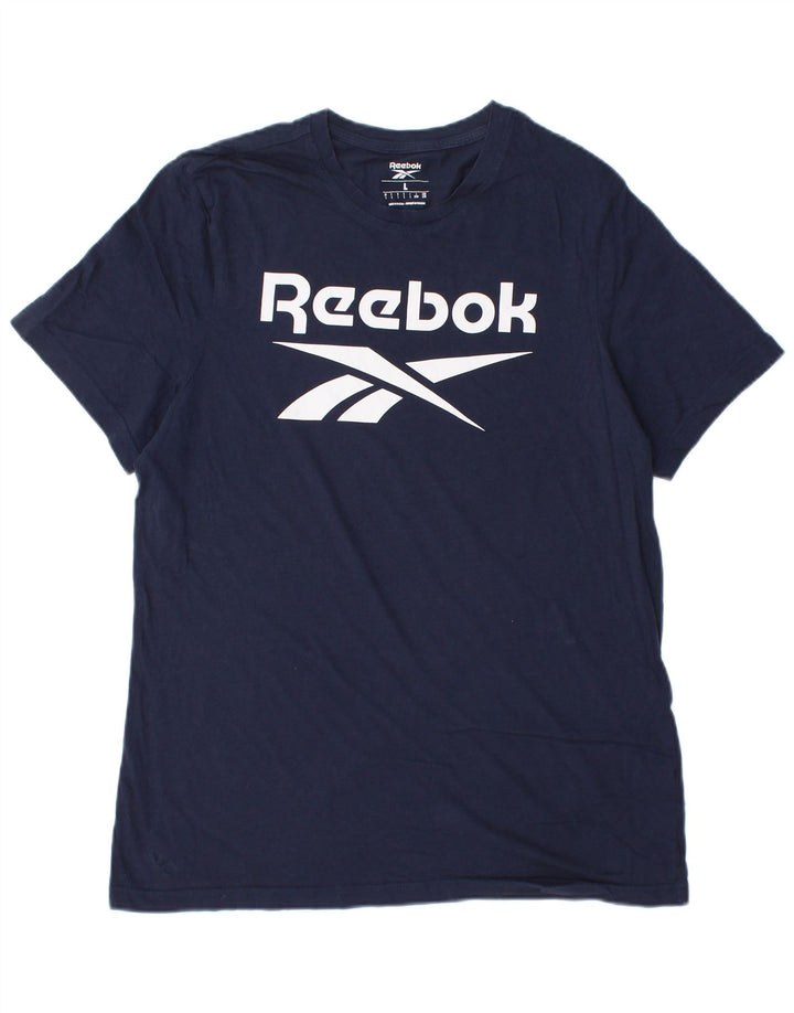 Reebok Homme Graphic T-Shirt Top Large Bleu Marine Coton