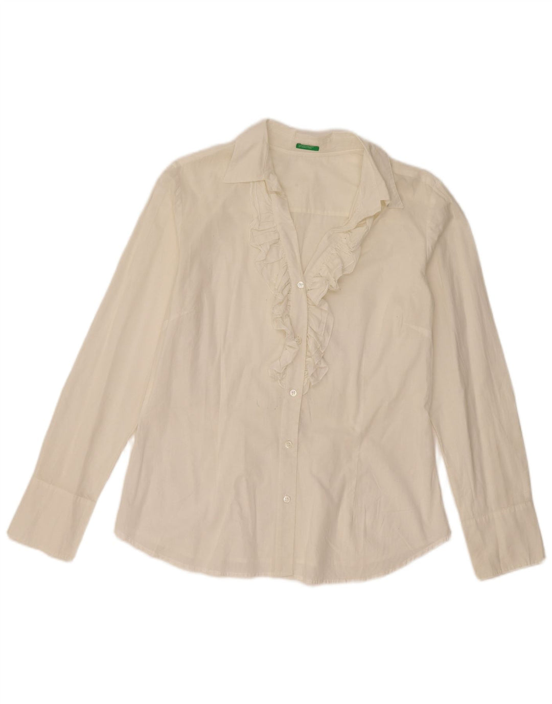 BENETTON Chemise à volants sur le devant pour femme UK 14 Large Blanc cassé