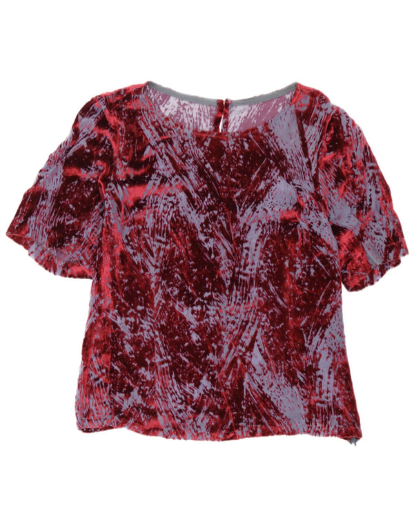 vintage Femme Motif Abstrait Blouse Top IT 46 Grande Viscose Bordeaux