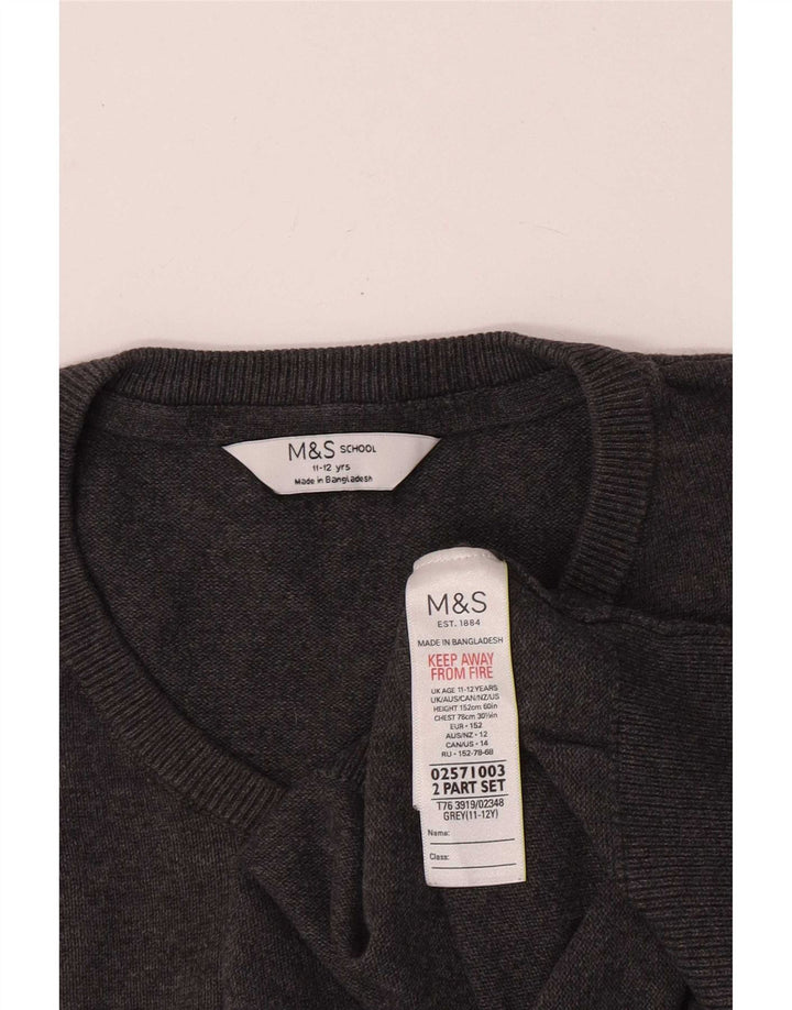 Marks & Spencer Pull col V pour garçon 11-12 ans Gris Coton