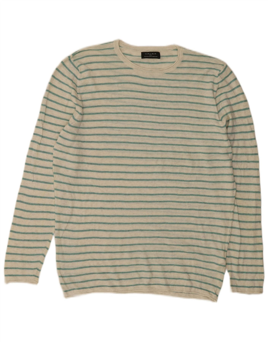 Zara Pull à col rond en coton rayé vert moyen pour homme