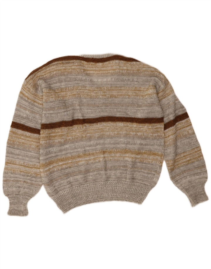 Fiume Pull col V pour homme en lin rayé gris