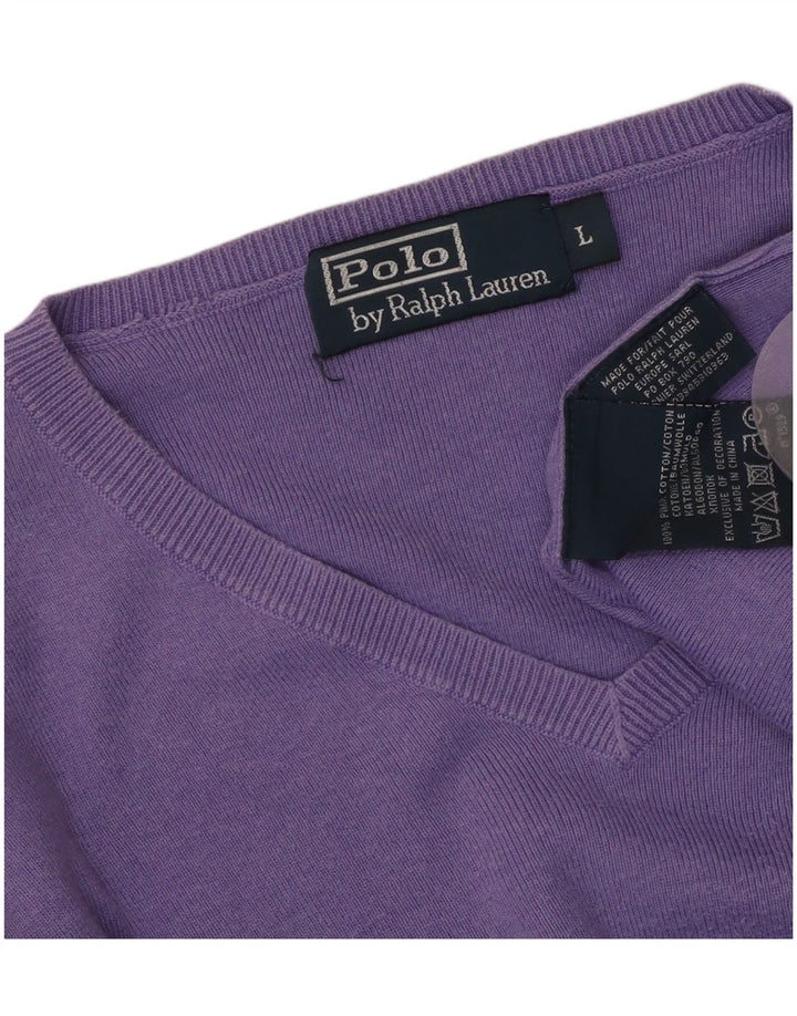 POLO RALPH LAUREN Pull col en V pour femme UK 16 Grand coton violet