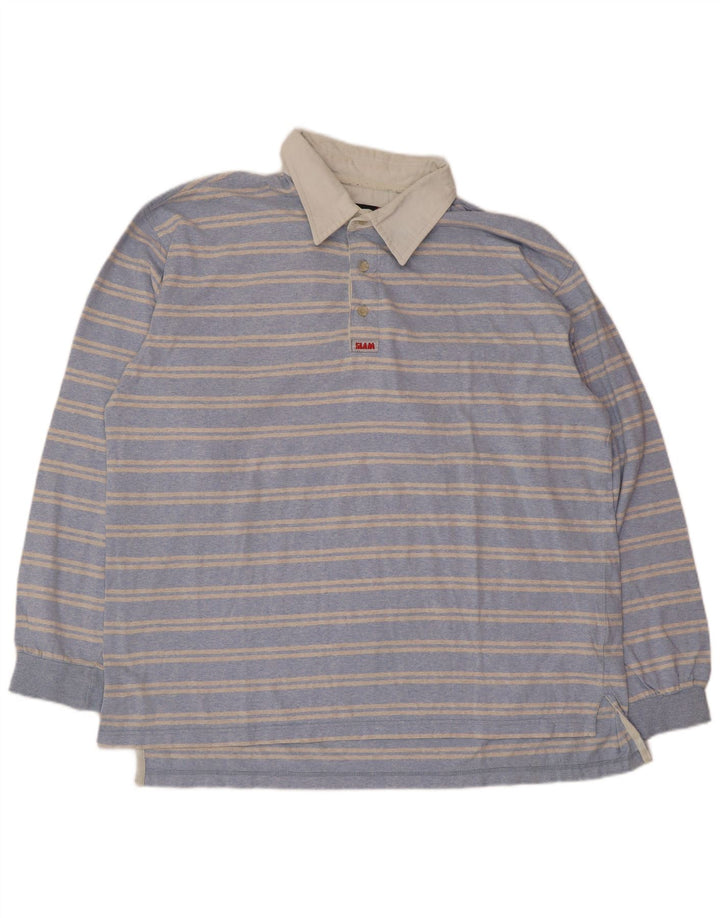 Slam Polo à manches longues pour homme 2XL en coton rayé bleu