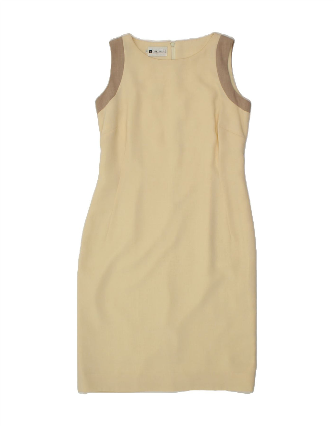 VINTAGE Womens Sleeveless Sheath Dress UK 12 Medium Beige Vintage Vintage and Second-Hand Vintage from Messina Hembry 