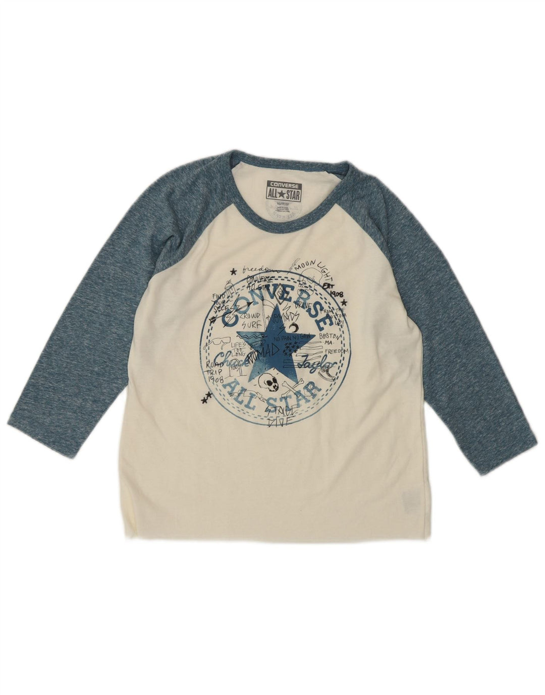 CONVERSE Haut graphique Chuck Taylor pour femme à manches 3/4 UK 6 XS Blanc