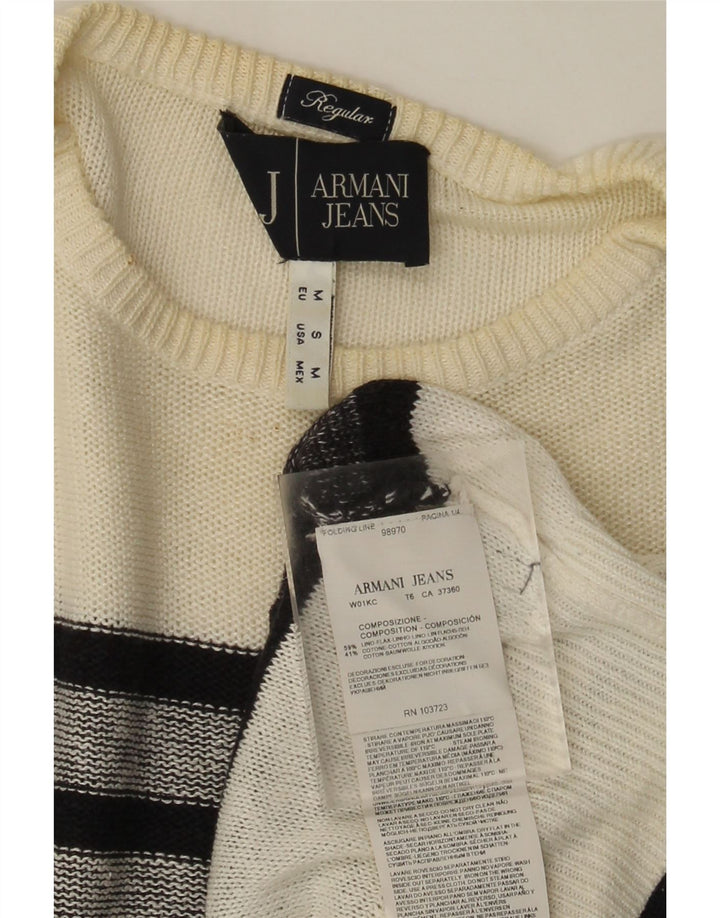 Armani Jeans Pull à col rond coupe classique pour homme Rayé blanc moyen