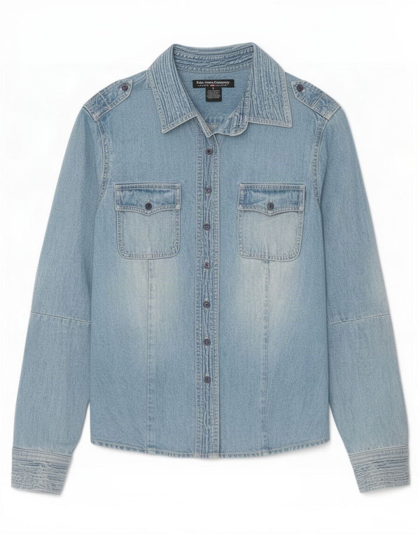 Polo Ralph Lauren Chemise en jean militaire pour femme UK 10 Petit coton bleu