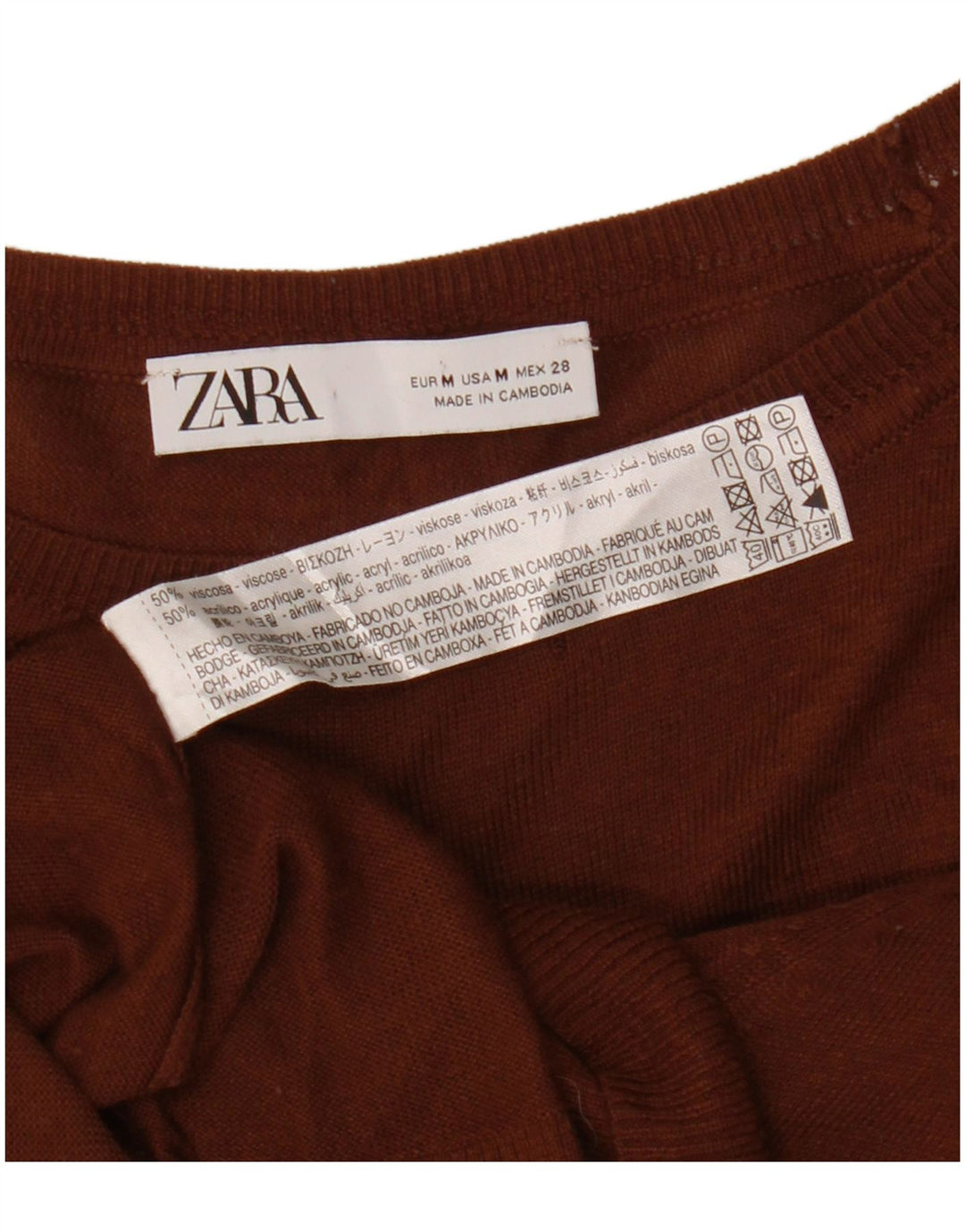 Zara Pull col bateau pour femme UK 14 Viscose marron moyen