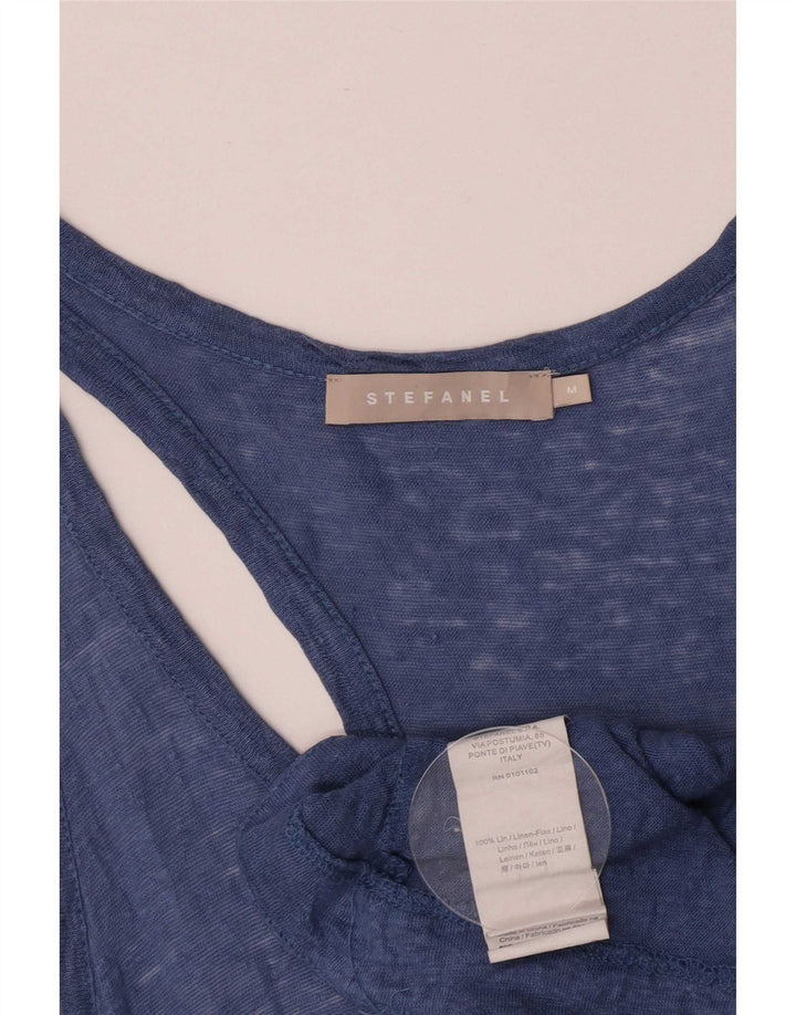 Stefanel Tunique sans manches pour femme UK 12 Lin bleu moyen