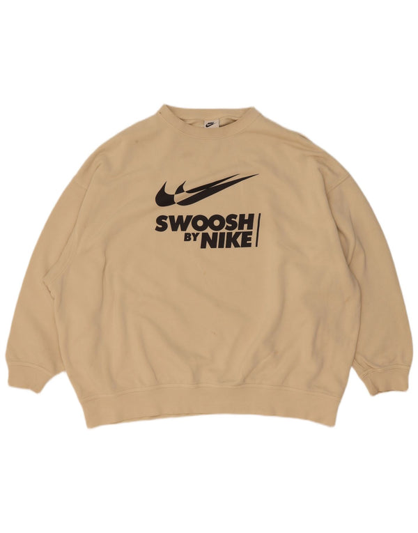 Nike Mens Swoosh Graphic Loose Fit Sweatshirt Jumper Petit Coton Beige