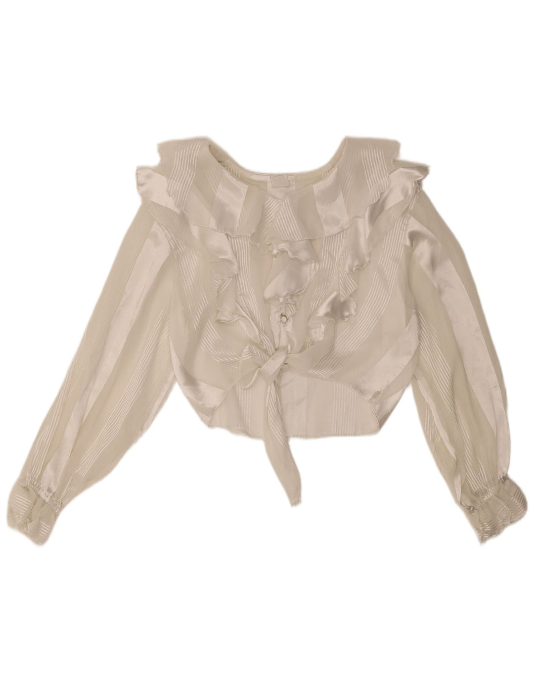 vintage Femmes Voir à travers Crop Top UK 10 Rayé Blanc Moyen
