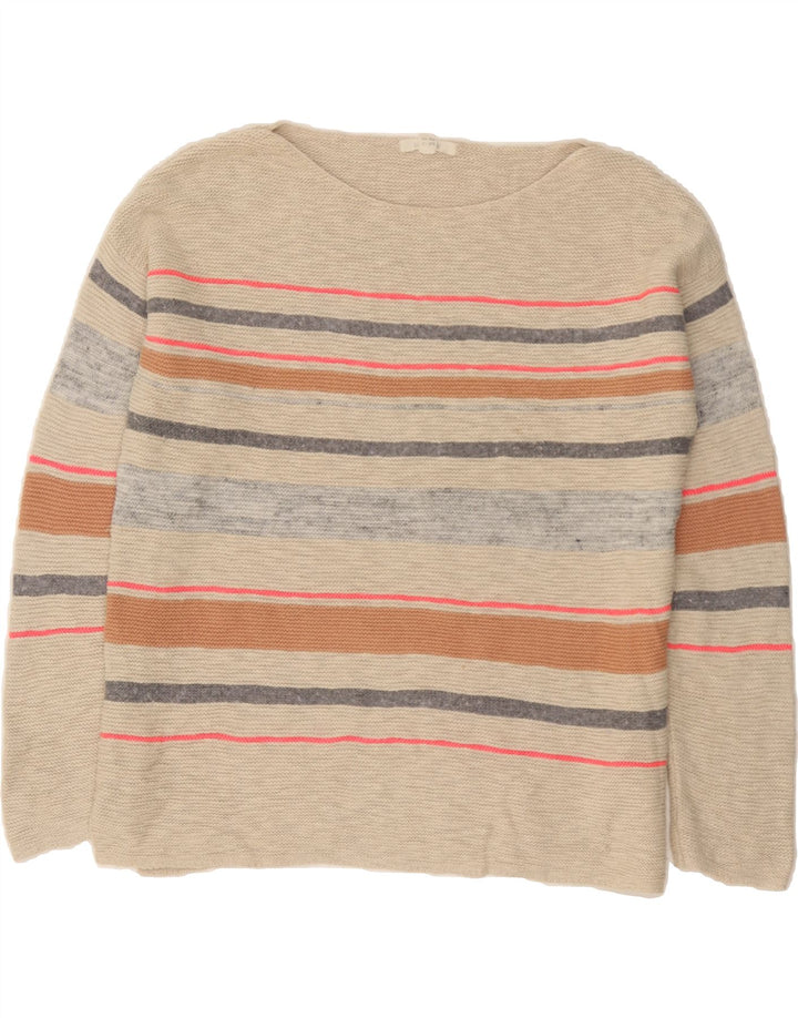 WHITE STUFF Womens Boat Neck Jumper Sweater UK 12 Medium Beige Striped Vintage White Stuff and Second-Hand White Stuff from Messina Hembry 