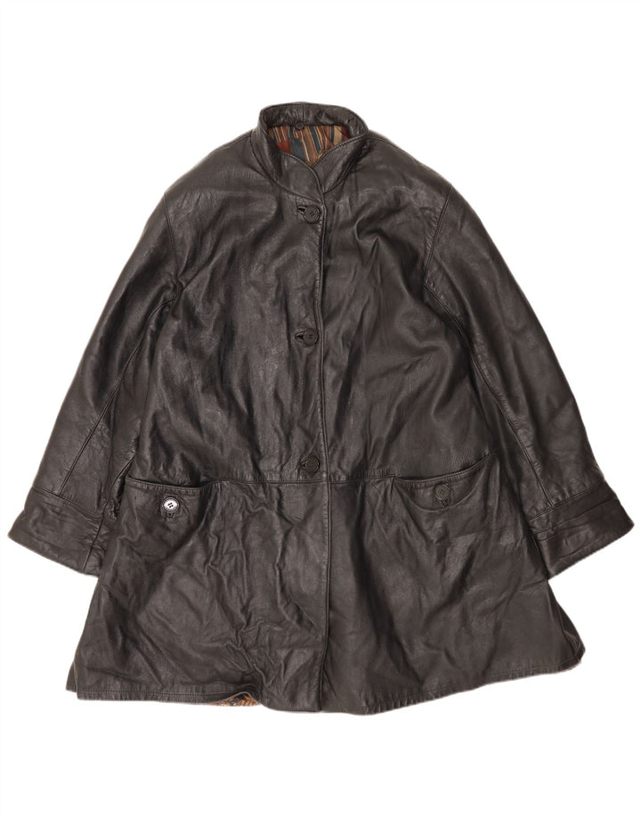 VINTAGE Manteau en cuir surdimensionné pour femme IT 44 Cuir noir moyen