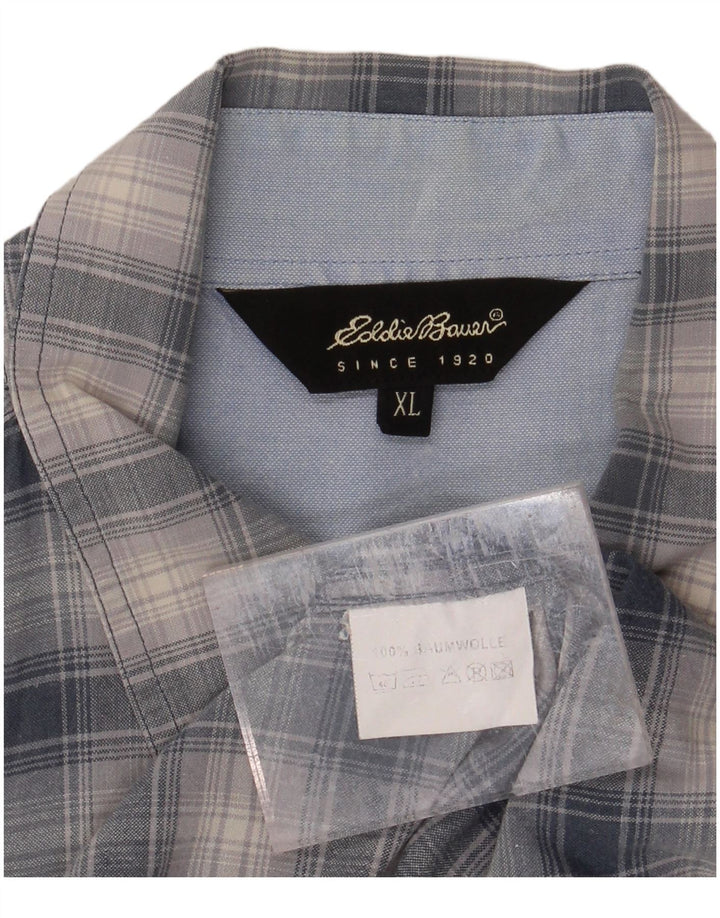EDDIE BAUER Mens Graphic Short Sleeve Shirt XL Blue Check Cotton