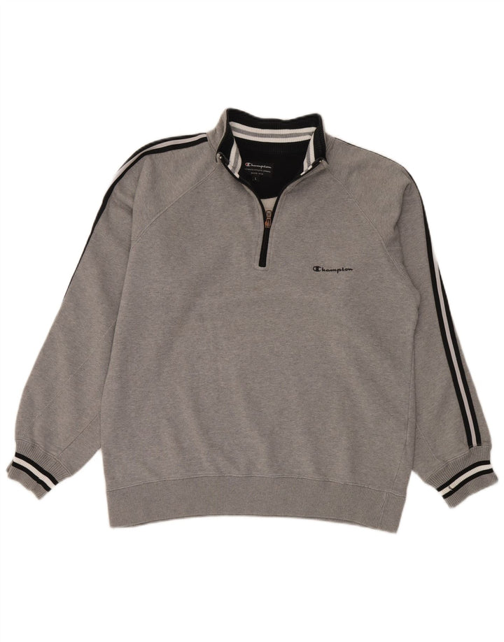 Champion Sweat-shirt à col zippé pour homme Grand coton rayé gris