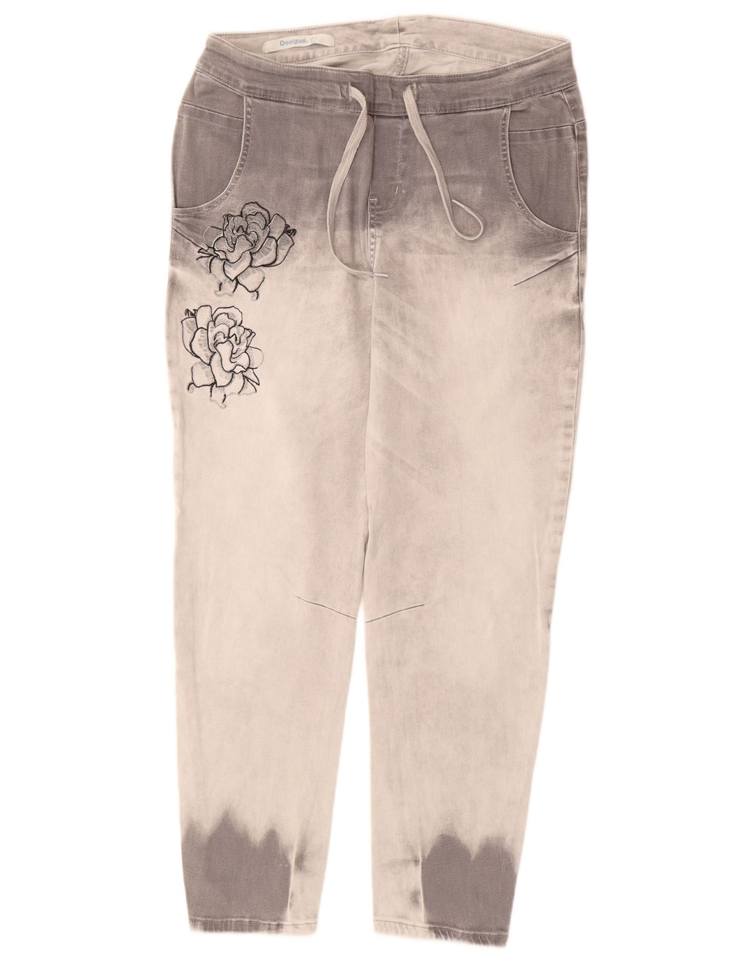 DESIGUAL Jean slim court pour femme Large W34 L26 Gris Tie Dye Coton