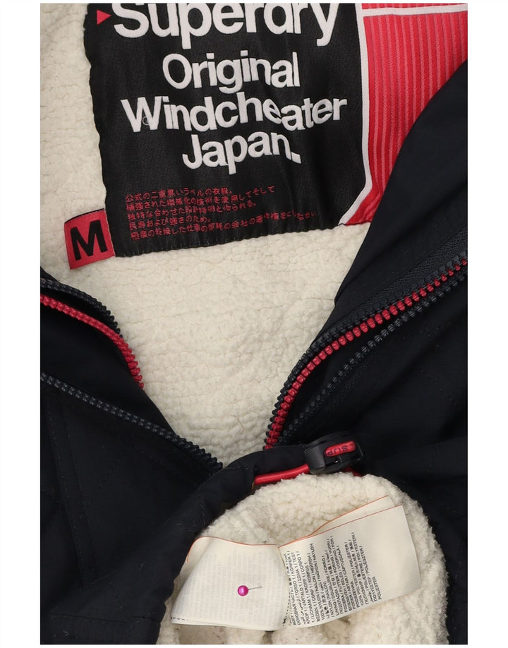 Superdry Veste coupe-vent à capuche pour femme UK 14 Bleu marine moyen