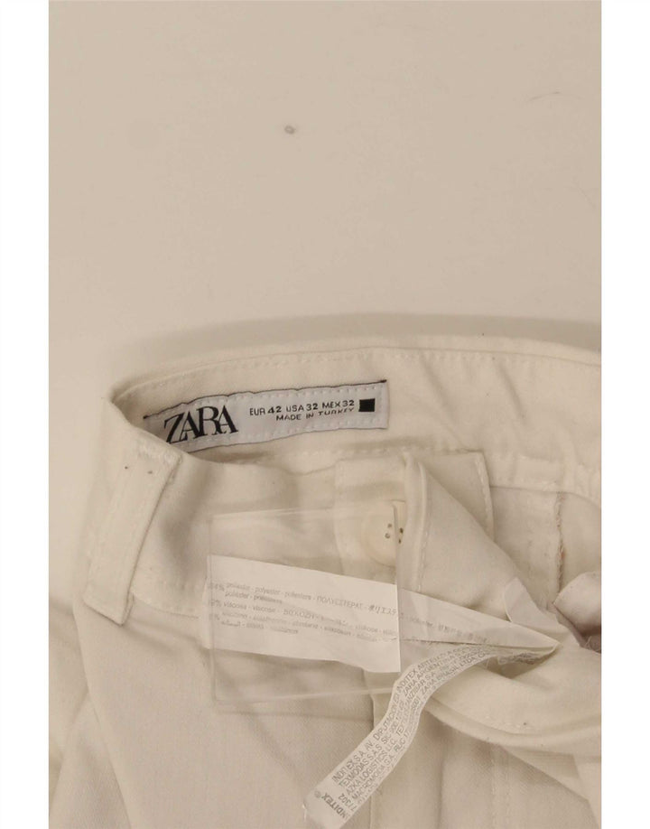 Zara Pantalon Chino Droit Homme EU 42 Large W32 L28 Polyester Blanc