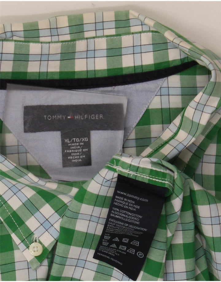 Tommy Hilfiger Chemise à manches courtes pour homme XL en coton à carreaux vert