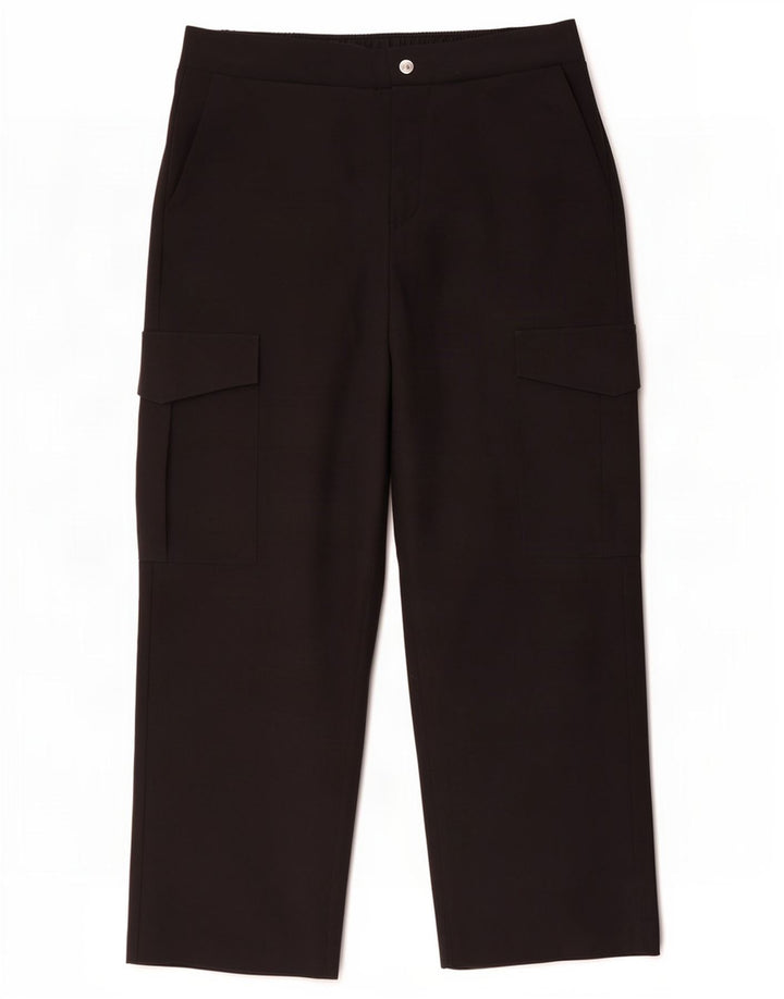 Zara Pantalon Cargo Droit Femme Large W34 L30 Noir Polyester