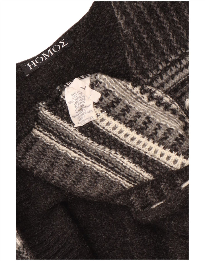 vintage Mens Cardigan sans manches Pull Grande laine rayée grise