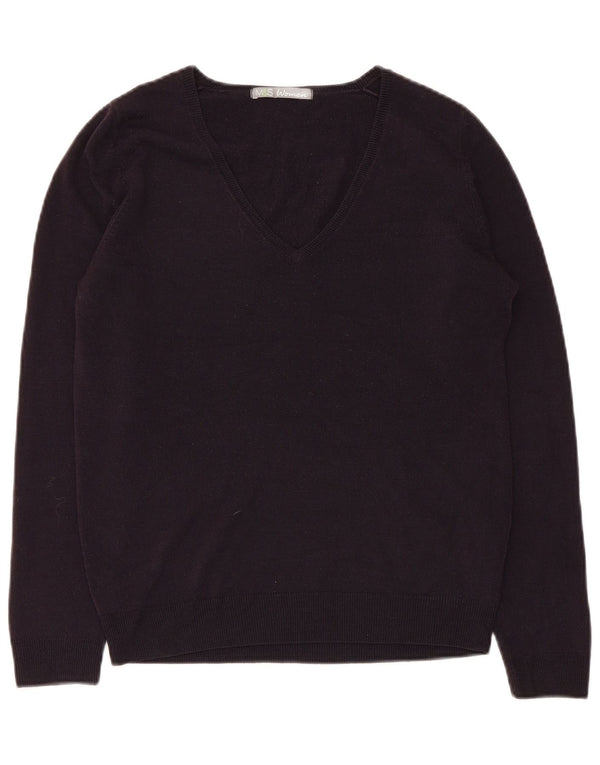Marks & Spencer Pull col en V pour femme UK 10 Petit Acrylique Bleu Marine