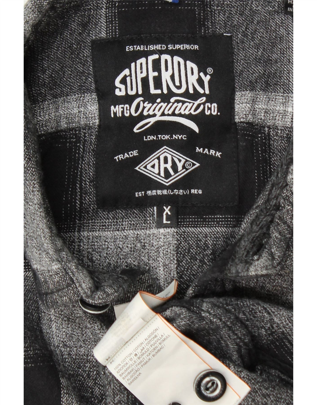 SUPERDRY Chemise Flanelle Homme XL Gris Plaid Coton