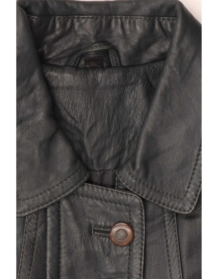 manteau en cuir femme vintage EU 38 Gris moyen