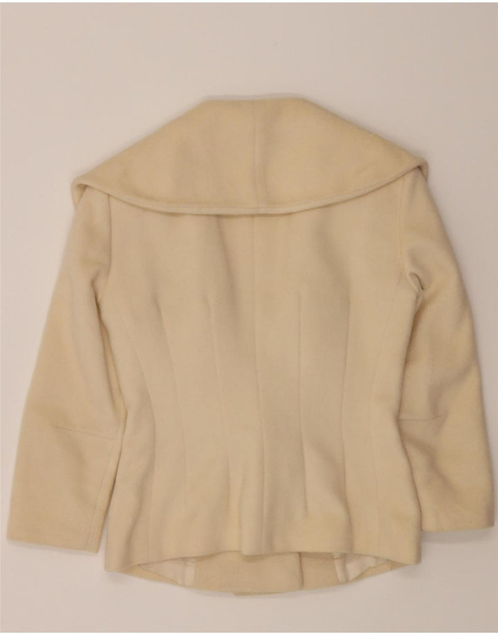 VINTAGE Womens 3/4 Sleeve 1 Button Blazer Jacket IT 42 Medium Beige Wool Vintage Vintage and Second-Hand Vintage from Messina Hembry 