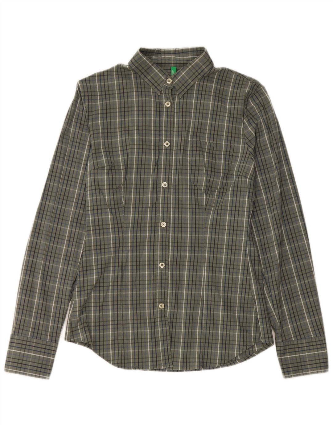 Benetton Chemise Femme UK 12 Medium Kaki Check Coton