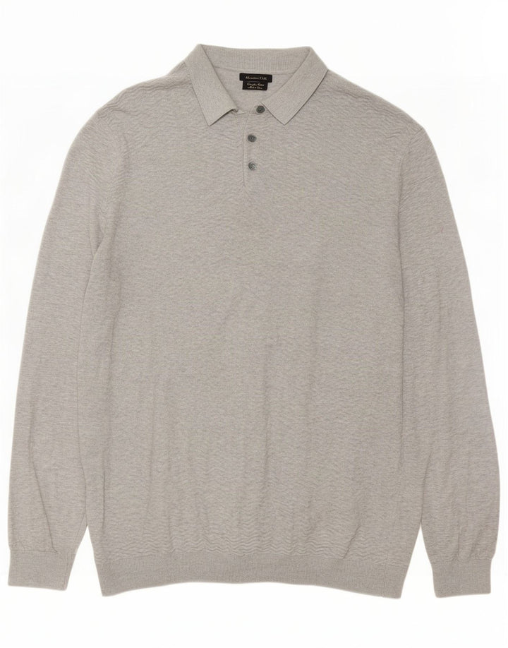 Massimo Dutti Pull à col polo pour homme XL Gris Coton