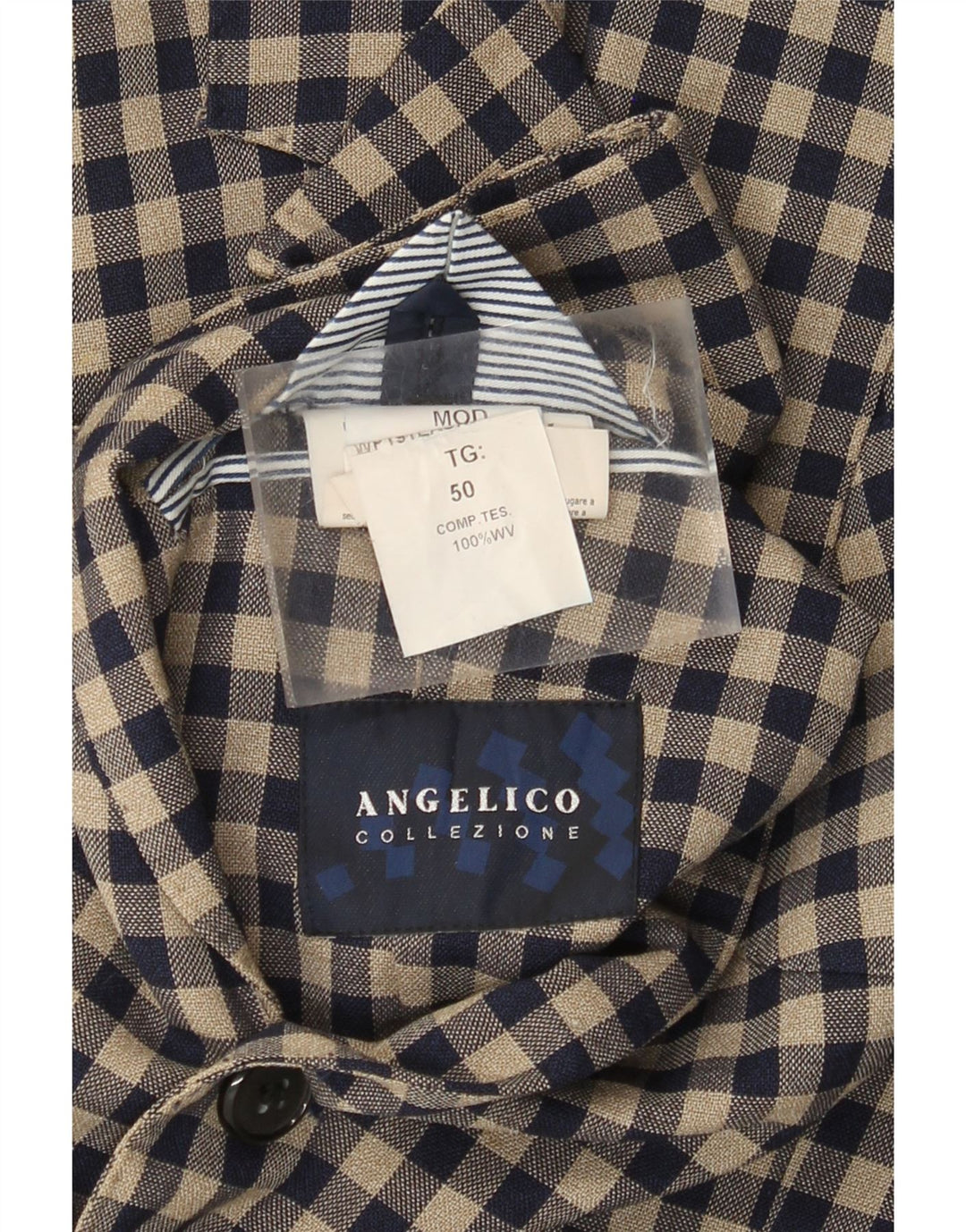 Angelico Veste Blazer 2 Boutons Homme IT 50 Grande Laine Vichy Beige