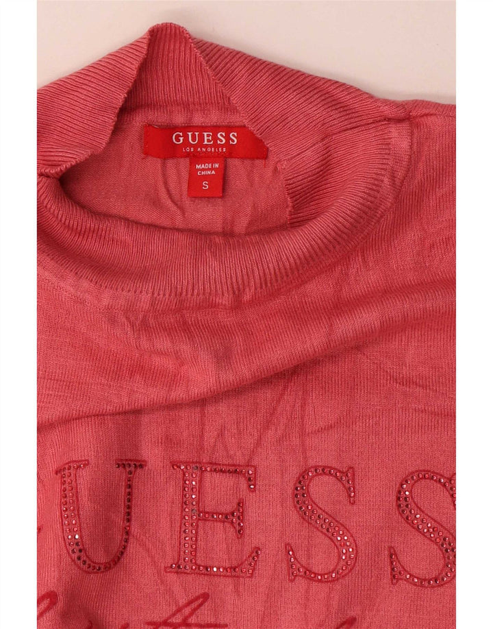 Guess Pull graphique à col roulé pour femme UK 10 Petit Rose
