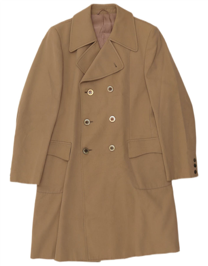 vintage Mens Double Breasted Coat UK 36 Petit Beige