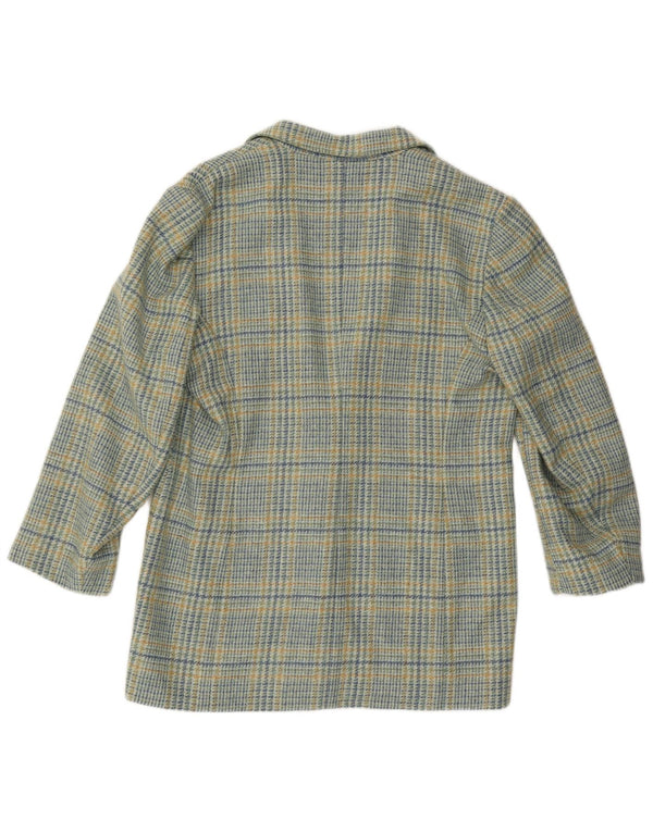 vintage Femme 2 Bouton Blazer Veste IT 46 Grande laine à carreaux bleus