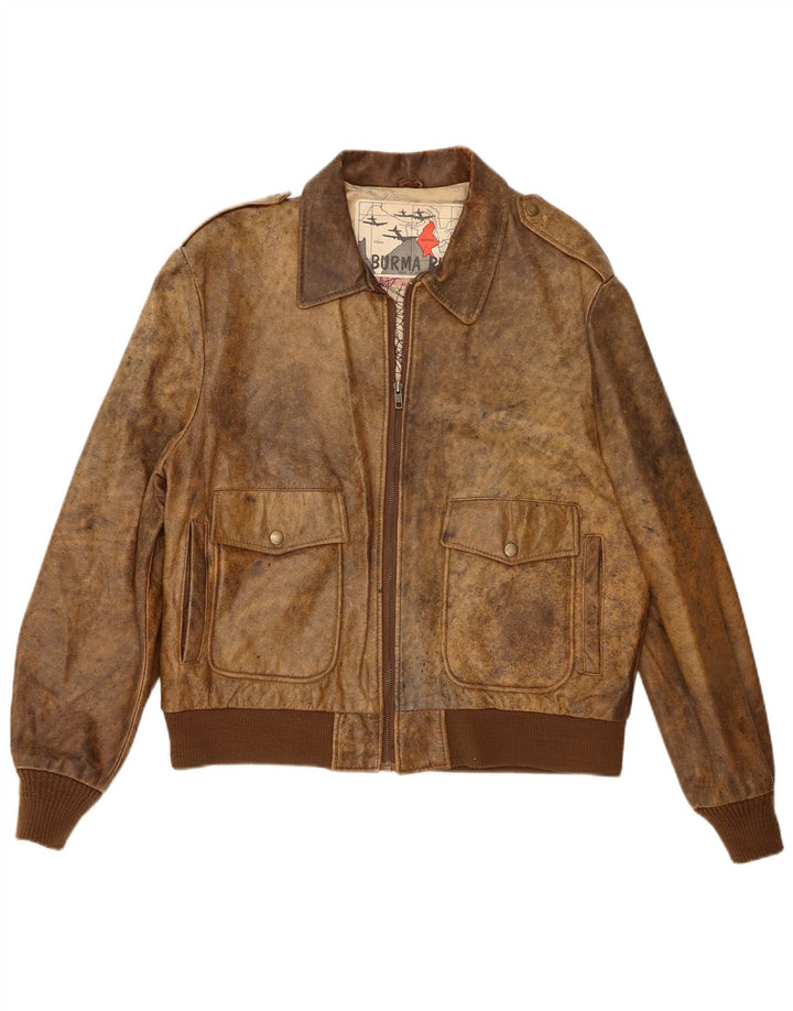 veste en cuir militaire vintage pour hommes IT 44 XS Marron